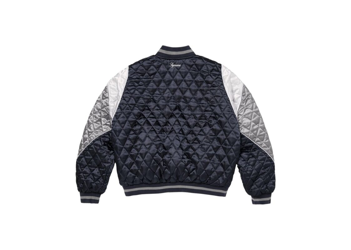 Supreme Champion Quilted Satin Varsity Jacket Navy 2
