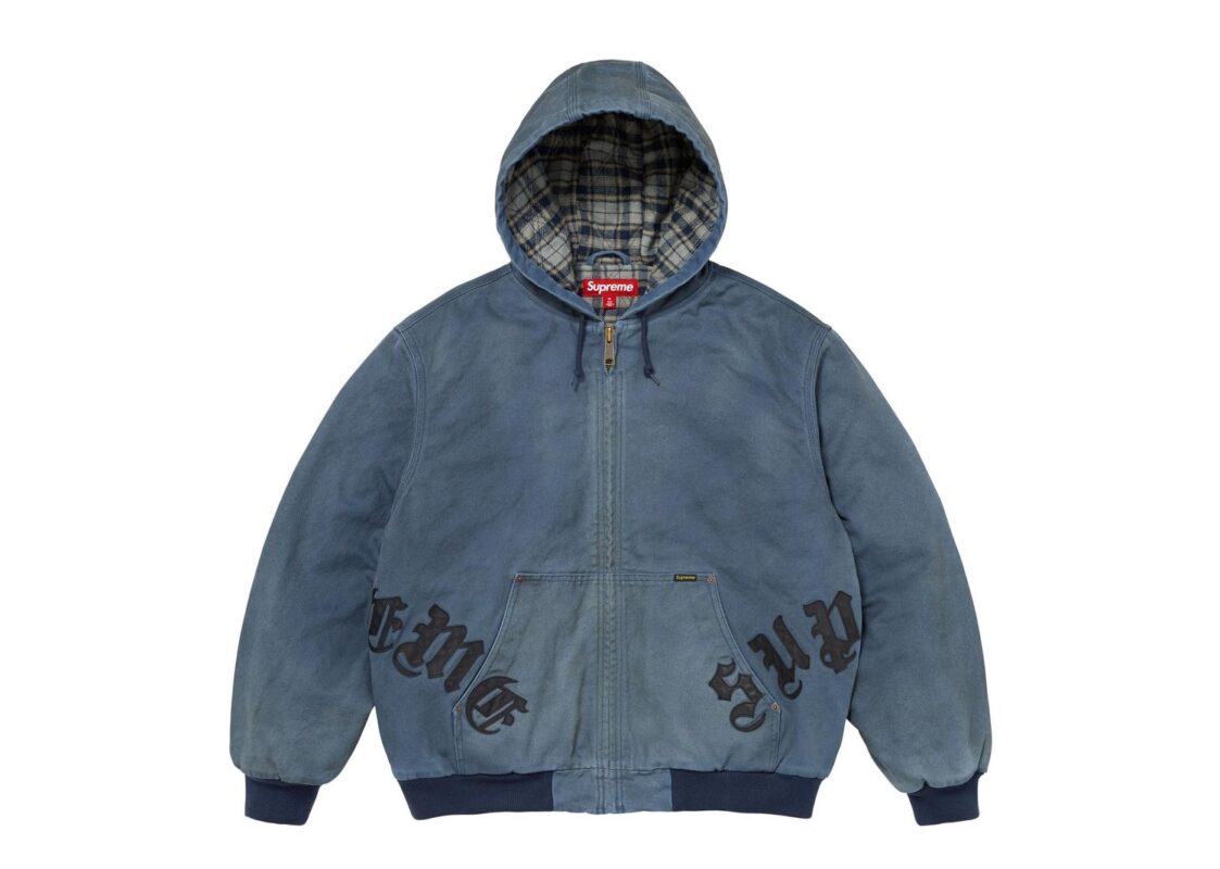 Supreme Leather Applique Hooded Work Jacket Navy