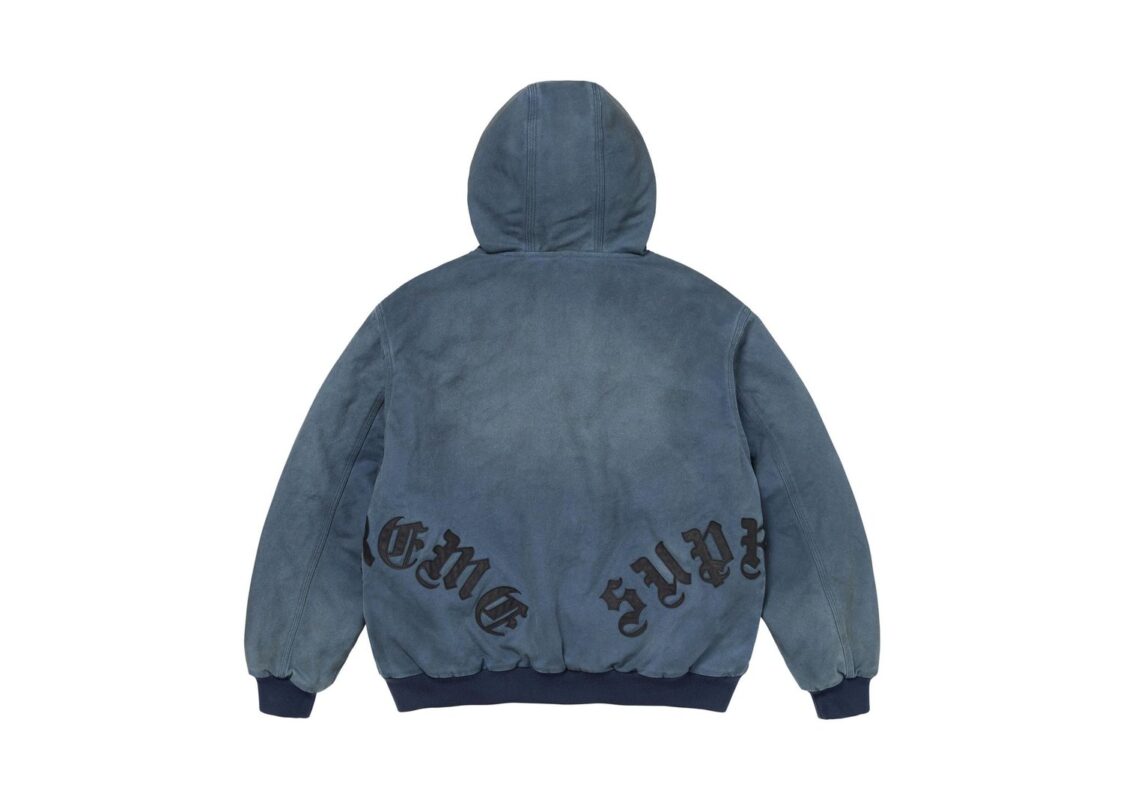Supreme Leather Applique Hooded Work Jacket Navy 2