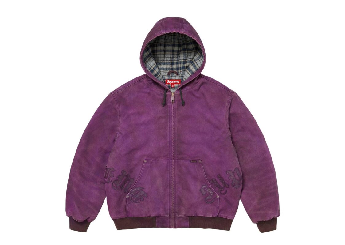 Supreme Leather Applique Hooded Work Jacket Purple