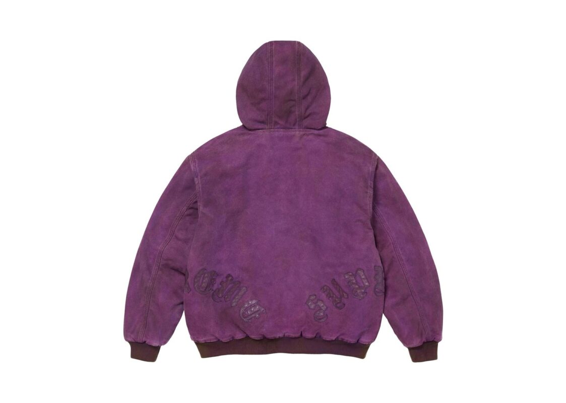 Supreme Leather Applique Hooded Work Jacket Purple 2