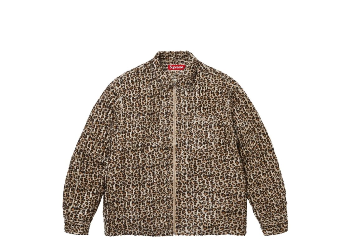 Supreme Leopard Frayed Zip Up Shirt ‘Tan’