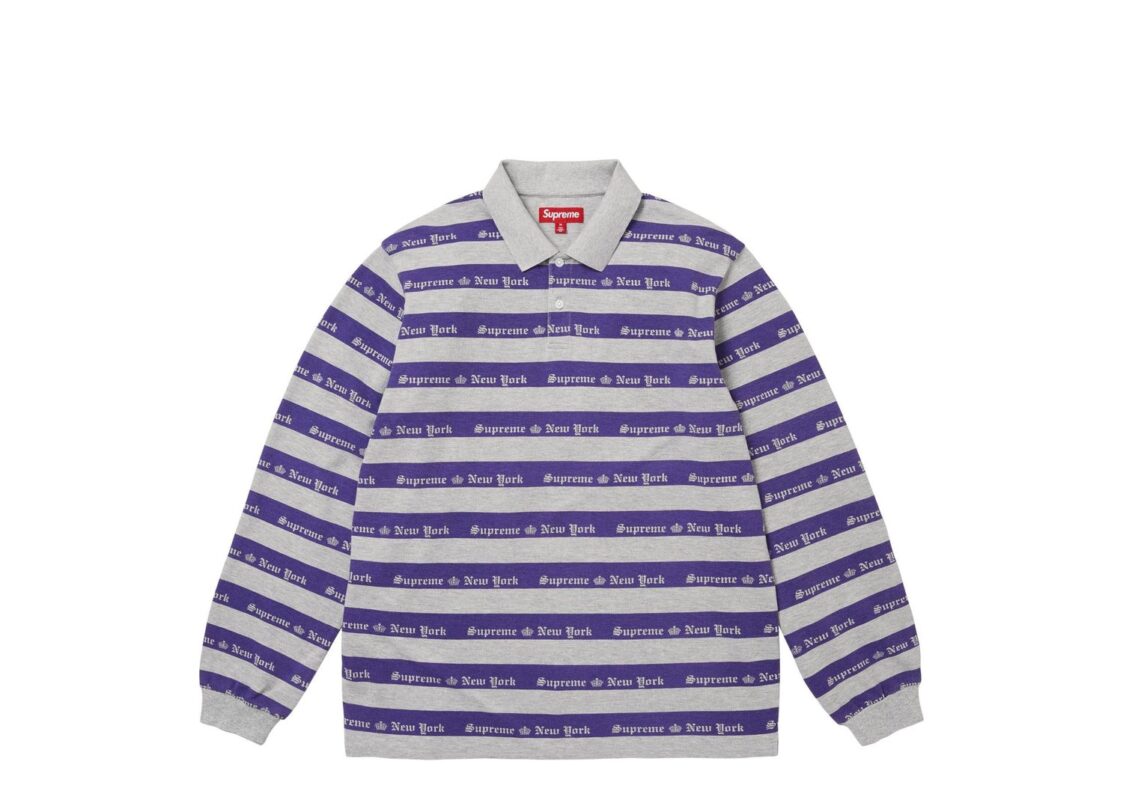 Supreme Old English Stripe Long-Sleeve Polo ‘Heather Grey’