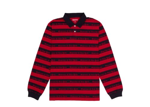 Supreme Old English Stripe Long-Sleeve Polo 'Navy' - Navy - 1