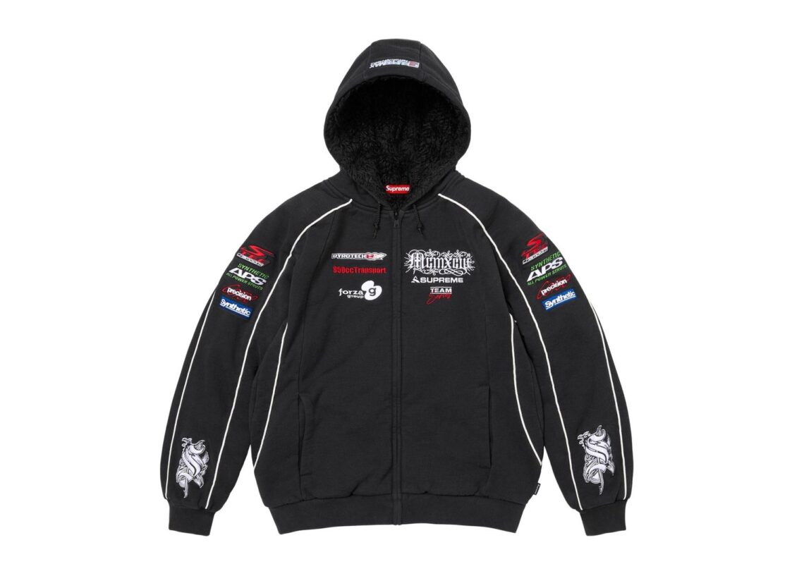 Supreme Racing Lined Zip Up Hooded Sweatshirt Black