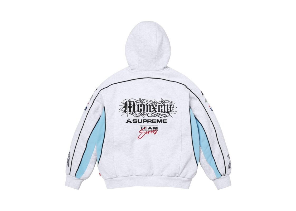 Supreme Racing Lined Zip Up Hooded Sweatshirt Heather Grey 2