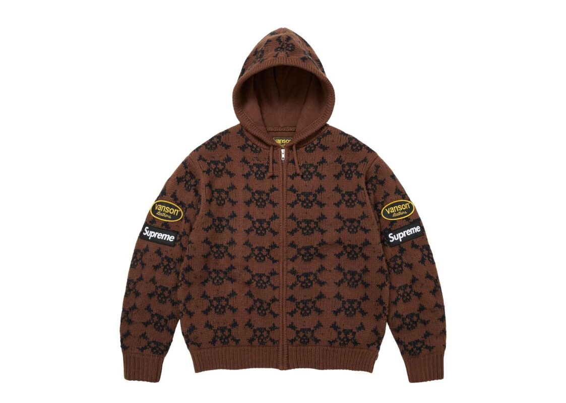 Supreme x Vanson Leathers Skull Zip Up Hooded Sweater ‘Brown’