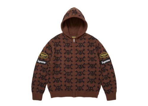 Supreme x Vanson Leathers Skull Zip Up Hooded Sweater 'Brown' - Brown - 1
