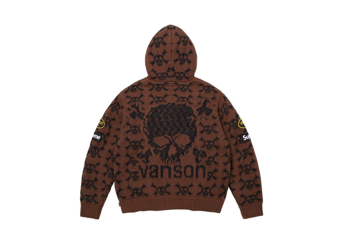 Supreme x Vanson Leathers Skull Zip Up Hooded Sweater ‘Brown’ 2