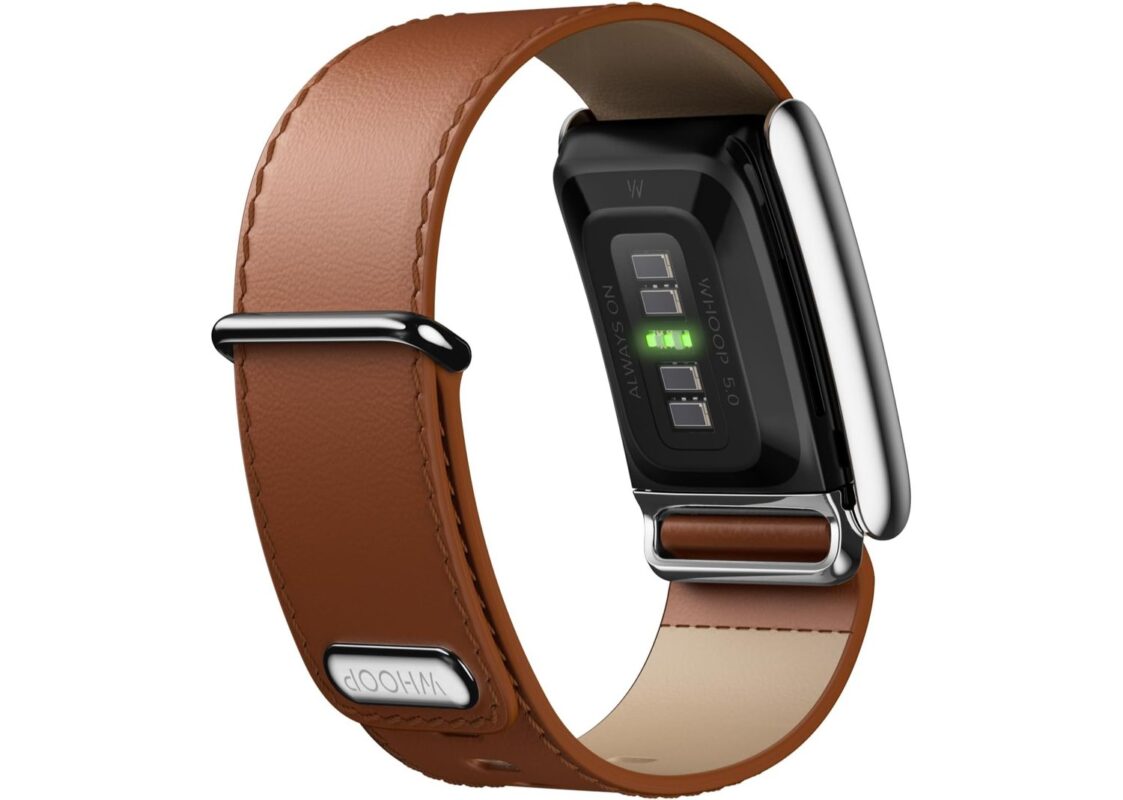 WHOOP 5.0 LeatherLuxe Band Chestnut/Cream with Titanium – One/Peak 5