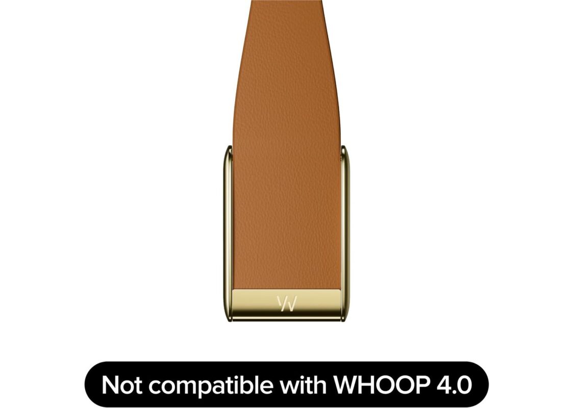 WHOOP 5.0 LeatherLuxe Band Camel with Gold – One/Peak 5