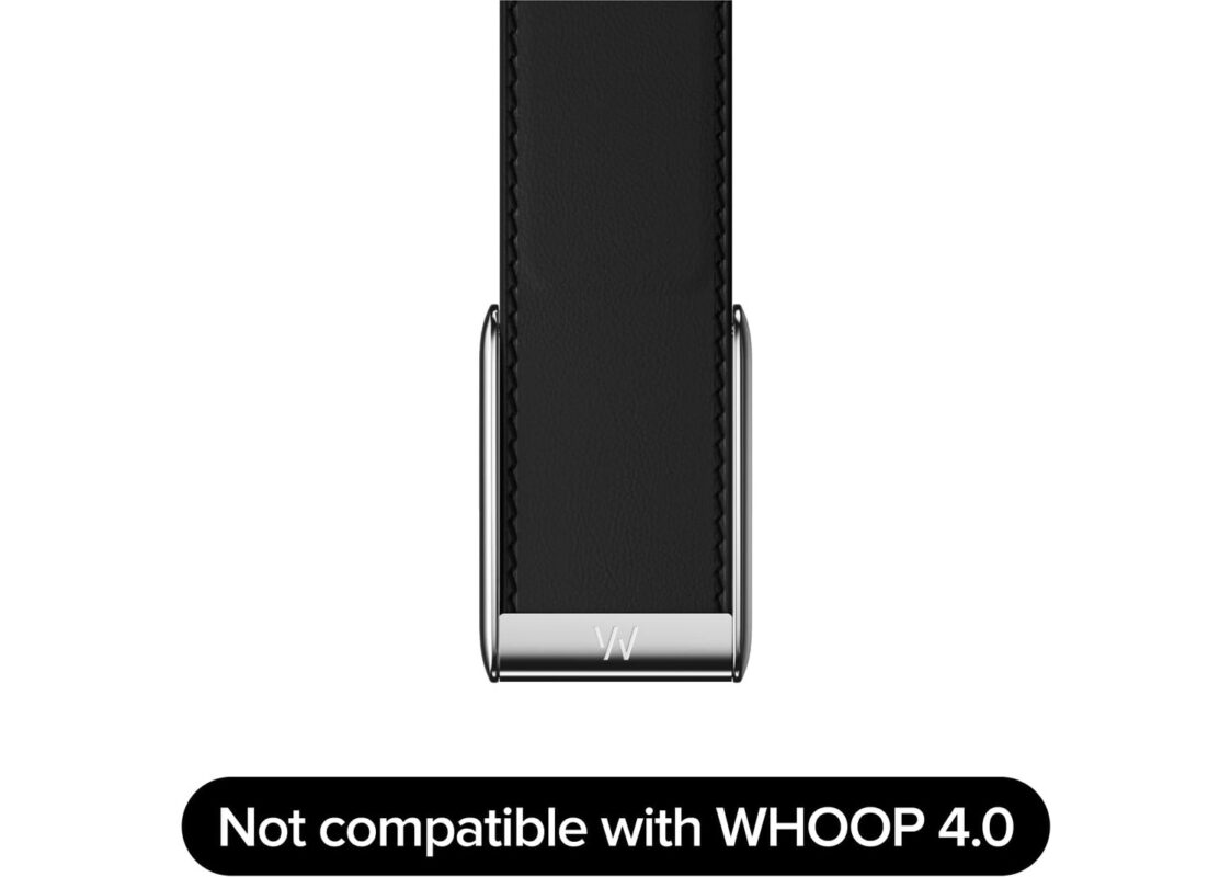 WHOOP 5.0 LeatherLuxe Band Black/Cream with Titanium – One/Peak 2