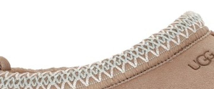 UGG Tazz Sand örgü yaka yakın plan, krem ve açık gri
