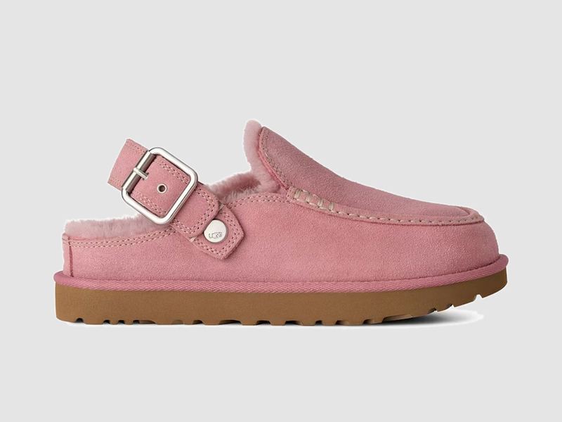 UGG Goldenstar Evelina Clog Dusty Orchid yandan, karamel taban