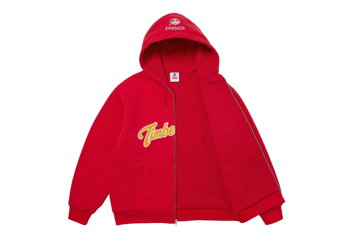 Supreme Timberland Thermal Lined Zip Up Hooded Sweatshirt Red 2